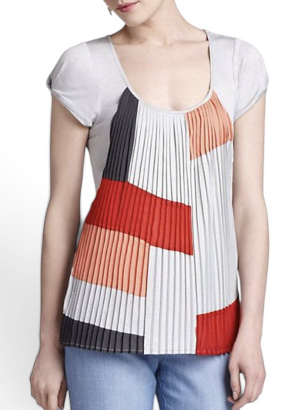Anthropologie One September Pleated Front Colorblock Cap Sleeve Top
